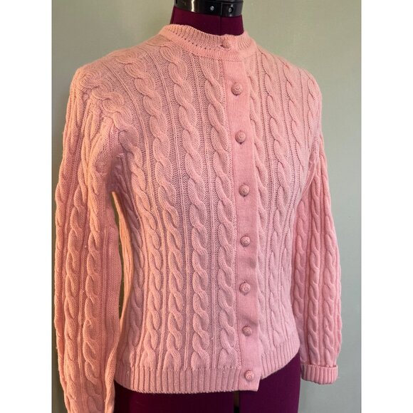 Vintage 50's Womens Peach Sears Virgin Wool Cable Knit Cardigan Sz Small - Picture 7 of 14